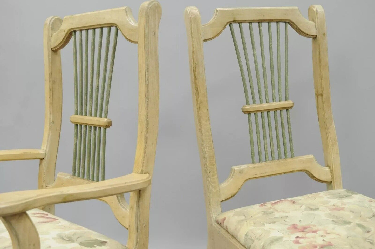 Vintage French Country Provincial Style Solid Wood Dining Room Chairs - Set of 6