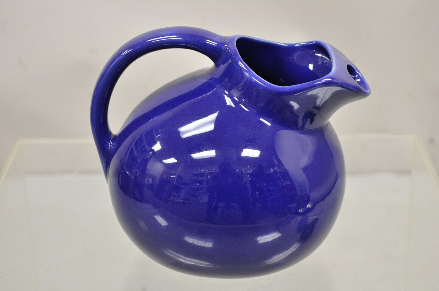 Vintage Hall Cobalt Blue Art Deco 633 Ball Form Glazed Pottery Stoneware Pitcher