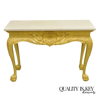 English George II Style Gold Giltwood Shell Carved Paw Foot Console Hall Table