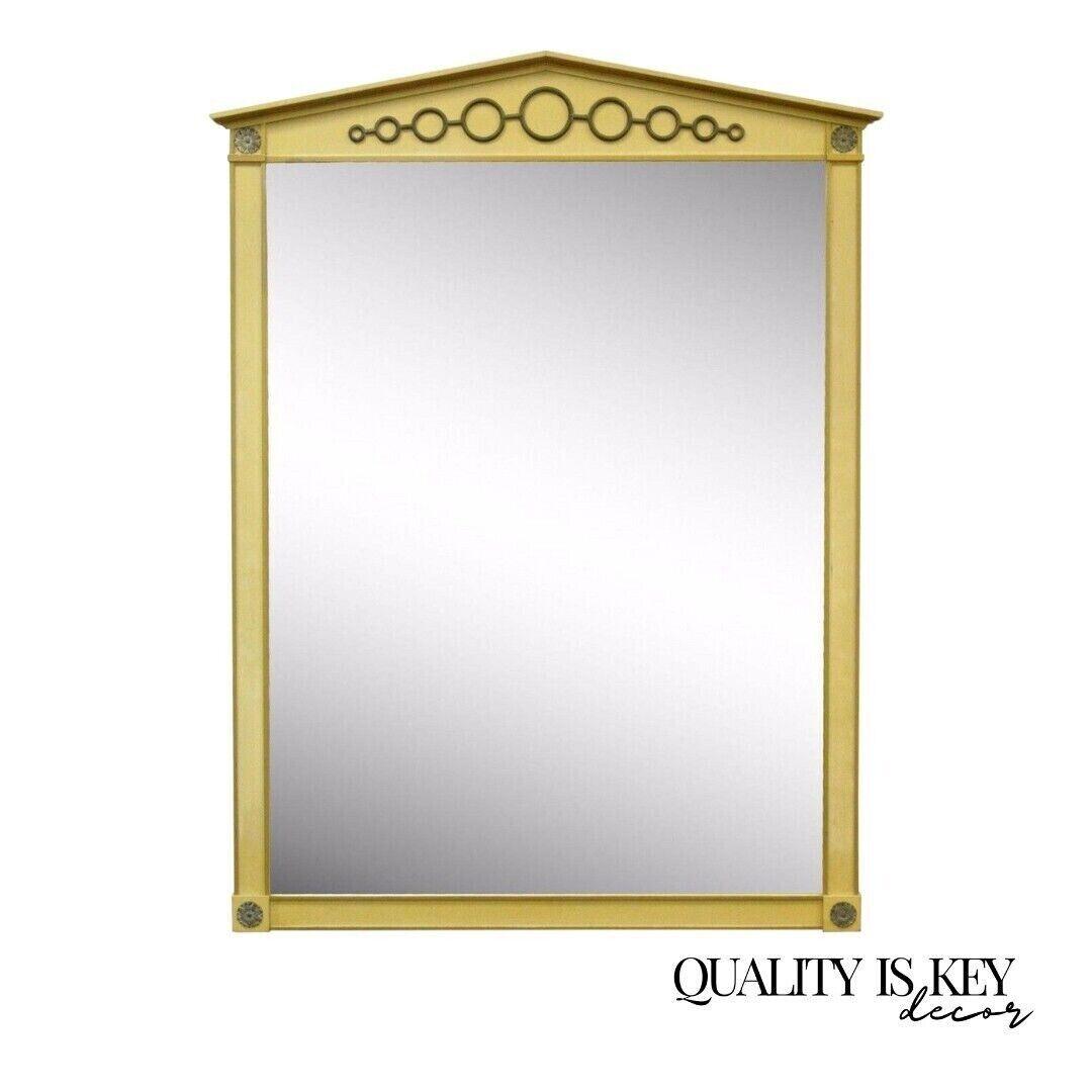 Vintage Hollywood Regency Neoclassical Brass Ring Cream Painted Wall Mirror