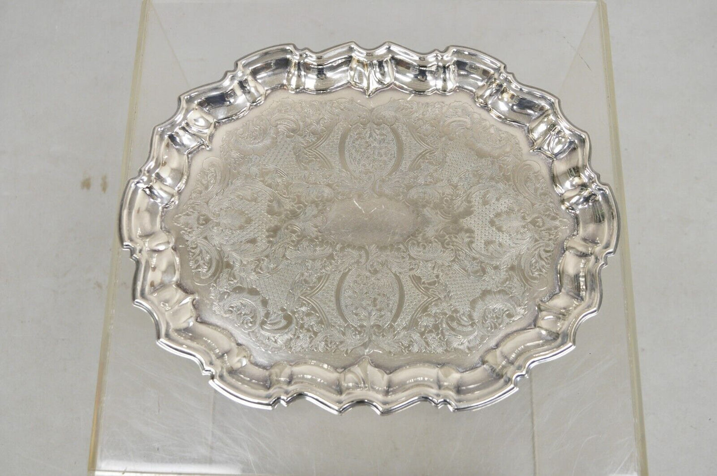 Vintage Leonard Silver Plated Pressed Metal Scalloped Serving Platter Dish