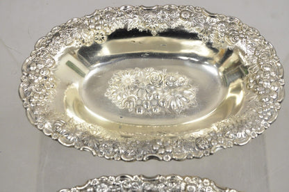 Vintage Victorian Silver Plated Floral Repousse Trinket Dish Japan - a Pair