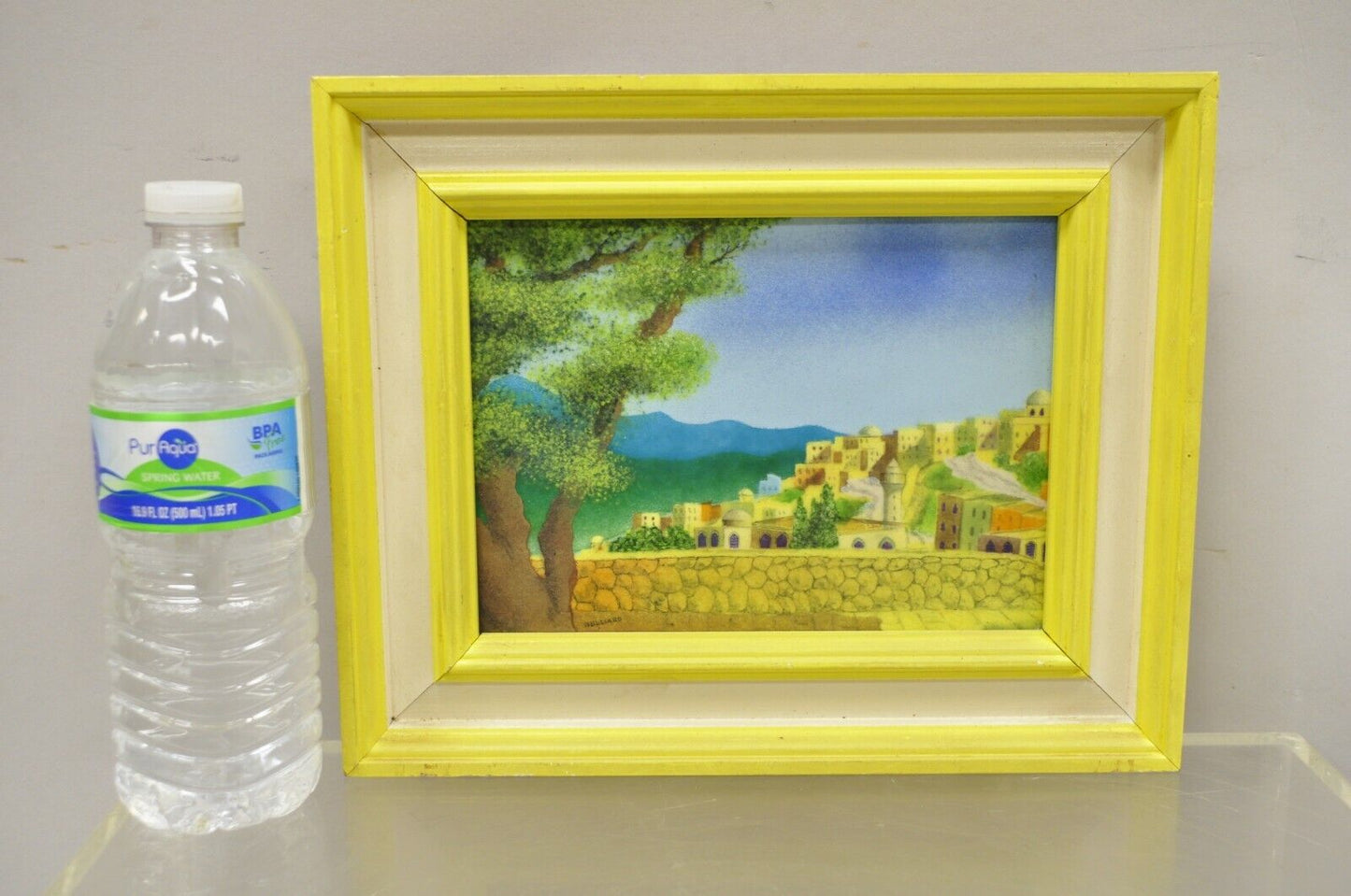 Daniel Belliard Enamel on Copper Small Framed Painting Yellow Countryside