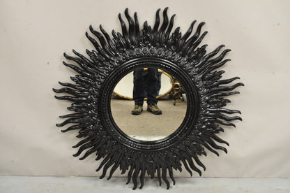 Vintage Hollywood Regency Lrg Molded Plastic Black Painted Sunburst Wall Mirror