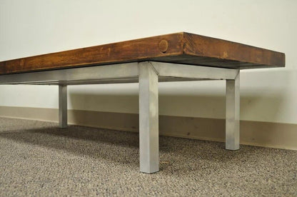 Vintage Industrial Modern Reclaimed Butcher Block Aluminum Base Coffee Table