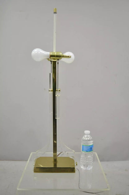 Vintage Laurel Mid Century Modern Sculptural Lucite & Brass Table Lamp