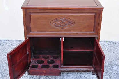 Vintage Chinese Carved Hardwood Bar Liquor Cabinet Console with Mirrors