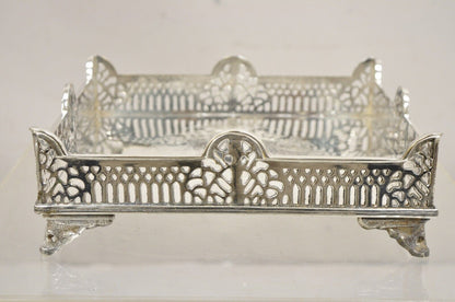 Vintage Victorian Style Silver Plated Raised Pierced Gallery Square Tray