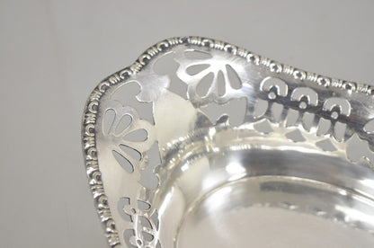 Vintage English Victorian Small Oval Silver Plated Pierced Gallery Trinket Dish