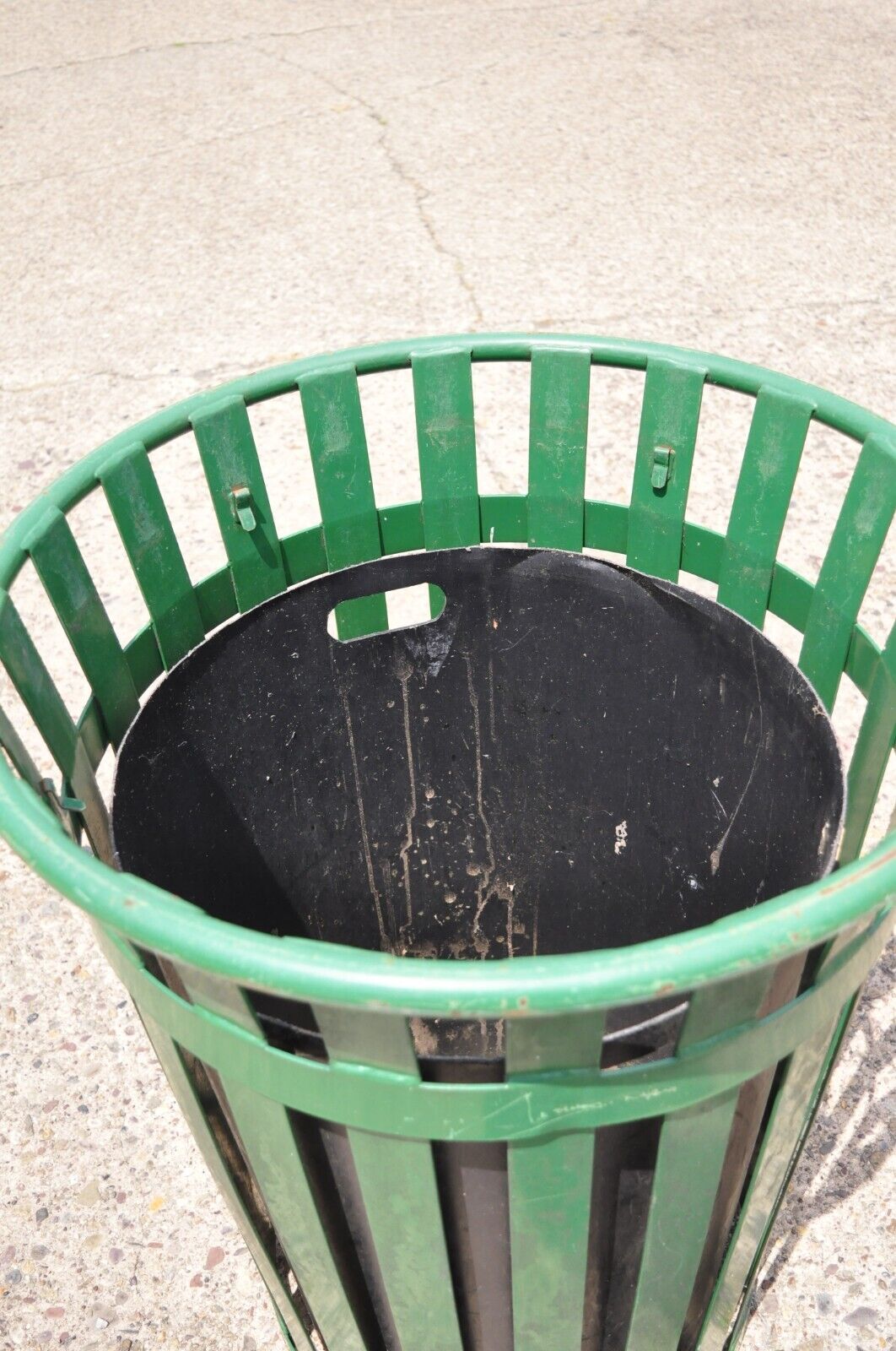 Outdoor Slatted Steel Metal Green Park Trash Can & Liner - 24 Gallon