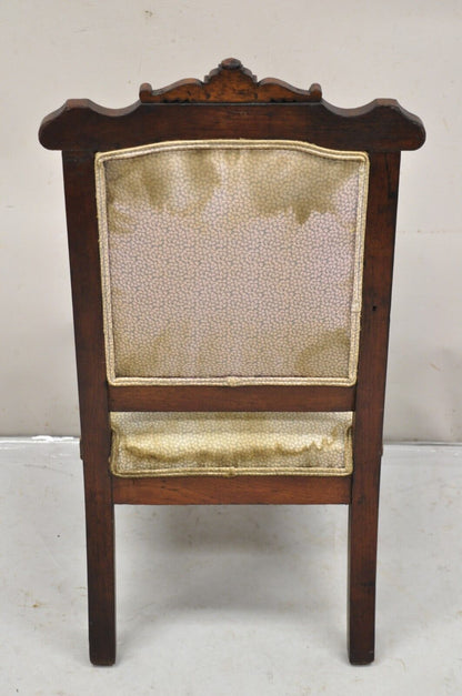 Antique Small Child's Eastlake Victorian Carved Walnut Parlor Arm Chair