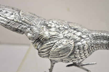 Vintage Hollywood Regency Spain Silver Plated Pheasant Bird Figures - a Pair