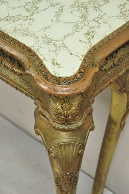 Vintage French Empire Style Distressed Gold Giltwood Hall Table Console