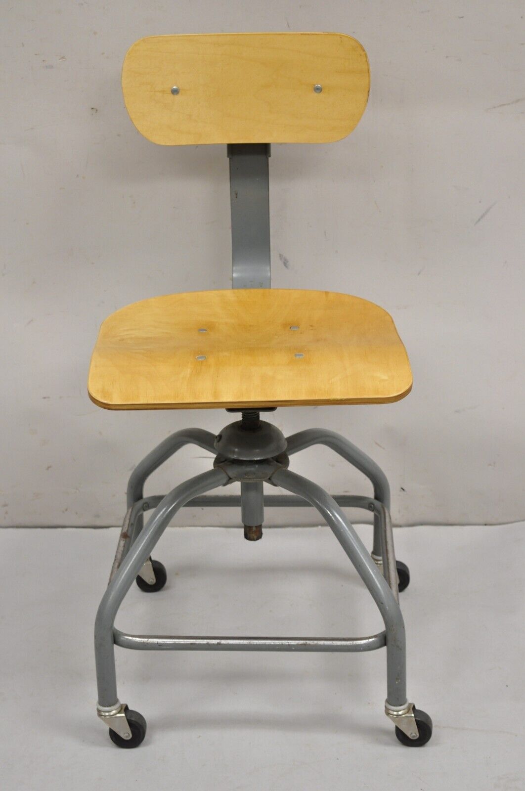 Vintage Bevco Industrial Machinist Adjustable Metal Drafting Work Stool Chair