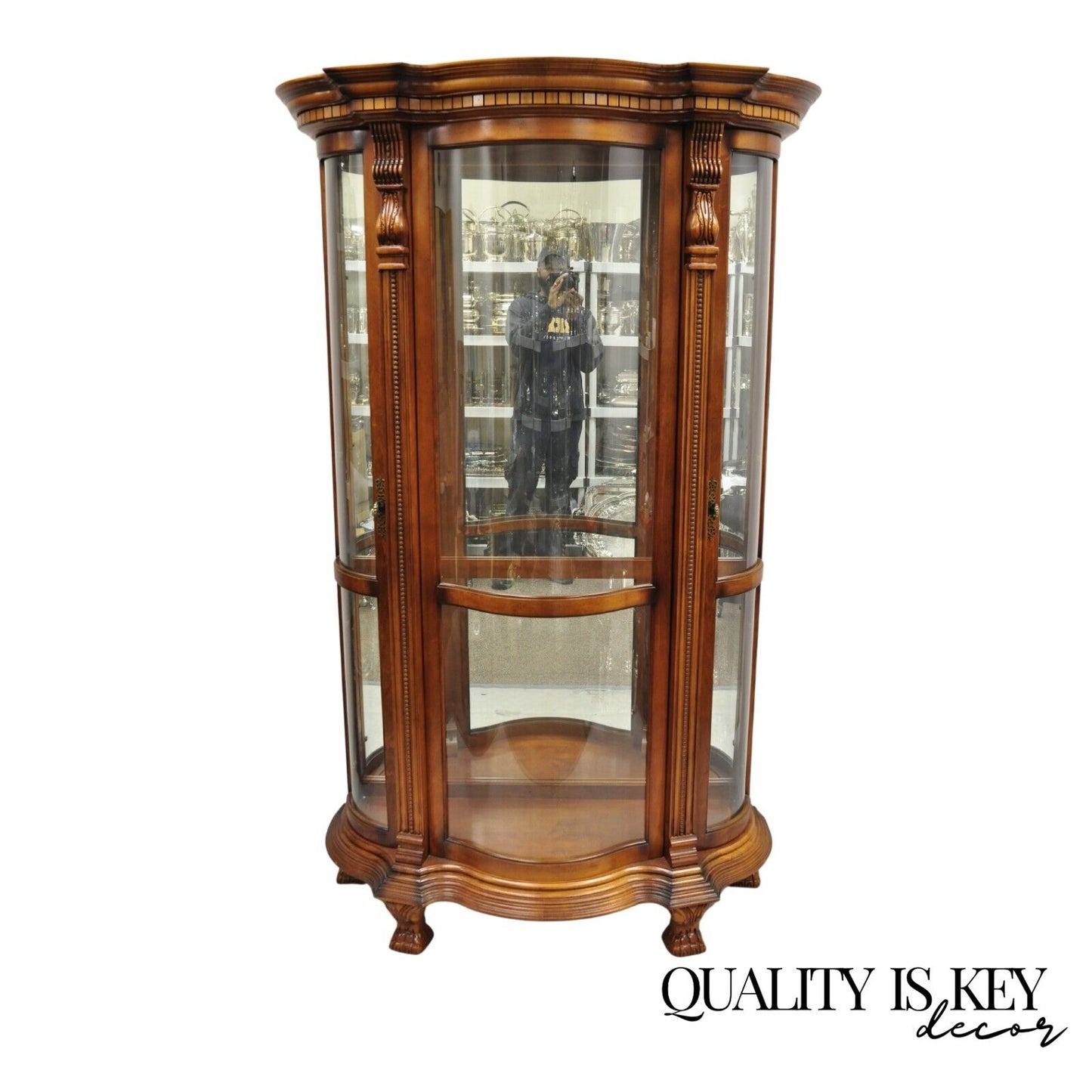 Pulaski Empire Style Cherry Wood Large Bowed Glass Curio Display Cabinet