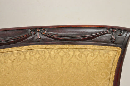 Vintage Hollywood Regency Drape Carved Mahogany Fireside Lounge Chairs - a Pair