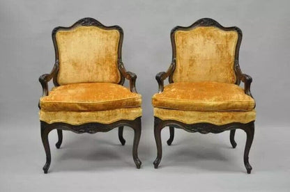 Vintage Hollywood Regency French Provincial Louis XV Style Arm Chairs - a Pair