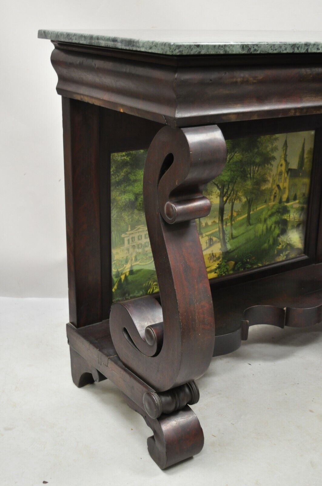 19th Century American Empire Mahogany Green Marble Top Console Hall Table