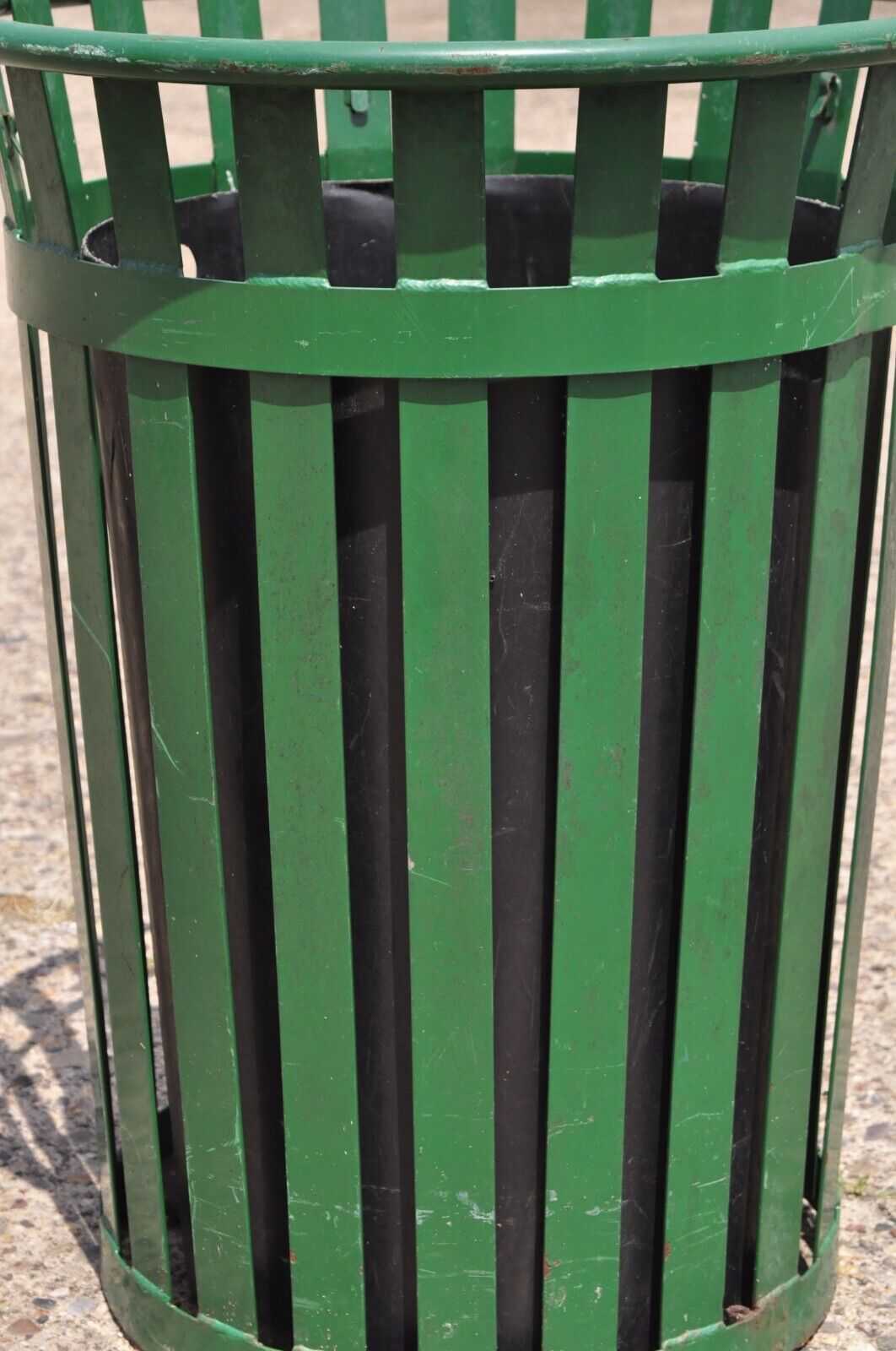 Outdoor Slatted Steel Metal Green Park Trash Can & Liner - 24 Gallon