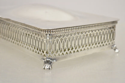 Vintage Crescent Pierced Fretwork Silver Plated Hinged Box Sectioned Glass Liner