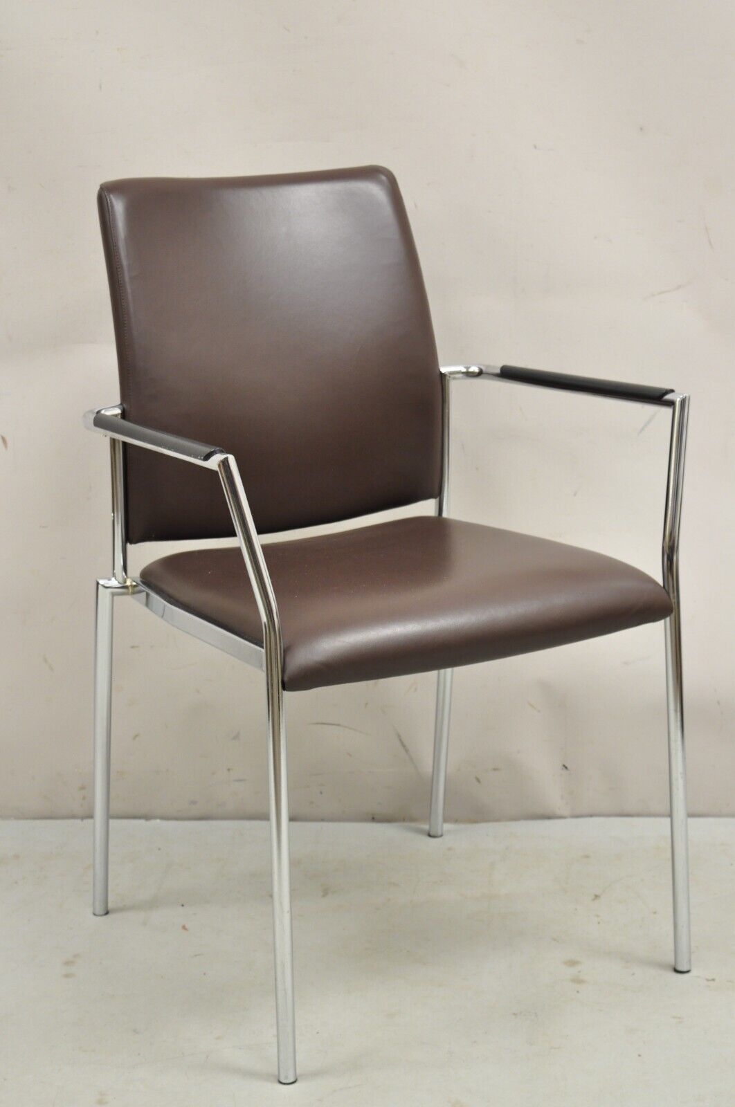 Vintage Tayco Canada Chrome and Chocolate Brown Vinyl Arm Chairs - Set of 4