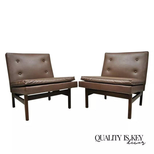 Milo Baughman Thayer Coggin Mid Century Modern Brown Teak Lounge Chairs - a Pair