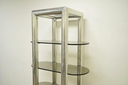 Mid Century Modern Milo Baughman Style Tubular Chrome Glass Chrome Etagere Shelf