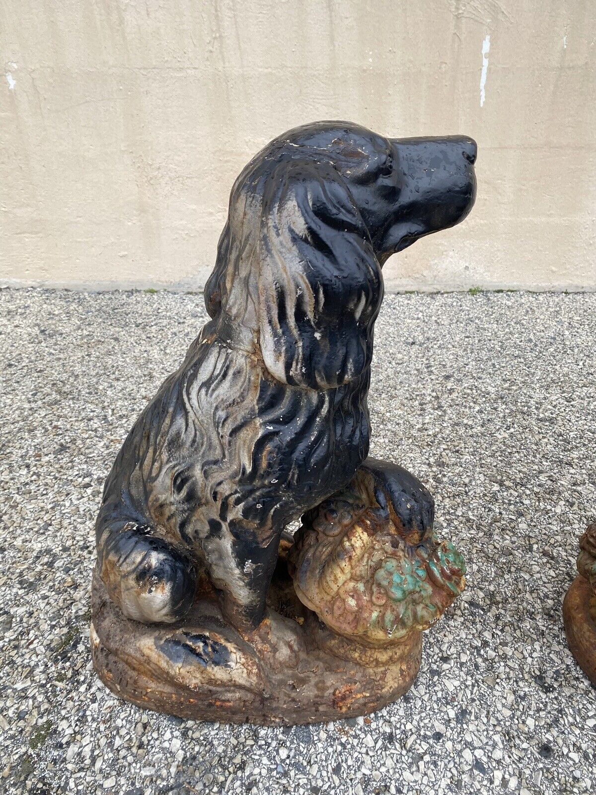 Cast Iron Victorian Seated Golden Retriever Dog Guardian Garden Entry Statues