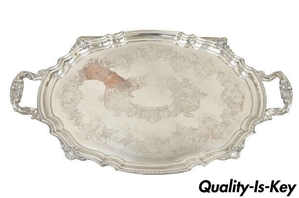 Antique English Victorian Silver Plated Ornate Oval Serving Platter Tray