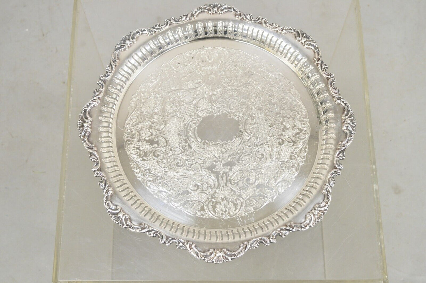 Vintage Oneida LTD Ascot Victorian Style Silver Plated Round Platter Tray