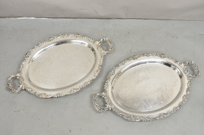 Vintage Sheridan Victorian Floral Repousse Silver Plated Oval Tray - a Pair