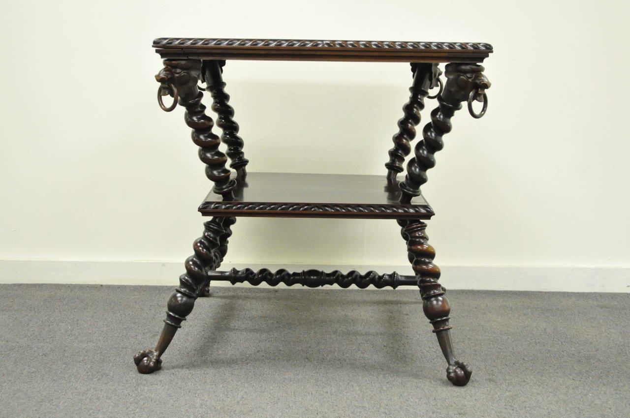 19th C. Merklen Bros. Victorian Barley Twist Figural Mahogany Parlor Lamp Table