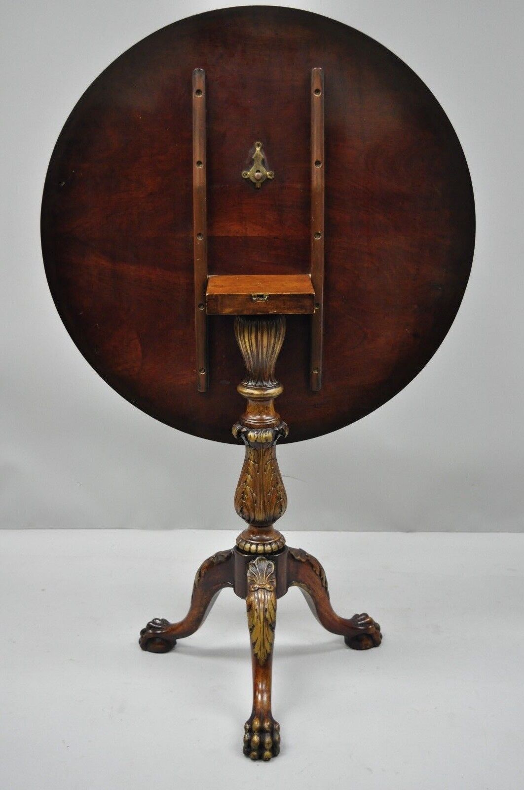 Vintage Chippendale Style Mahogany Pie Crust Ball and Claw Tilt Top Tea Table