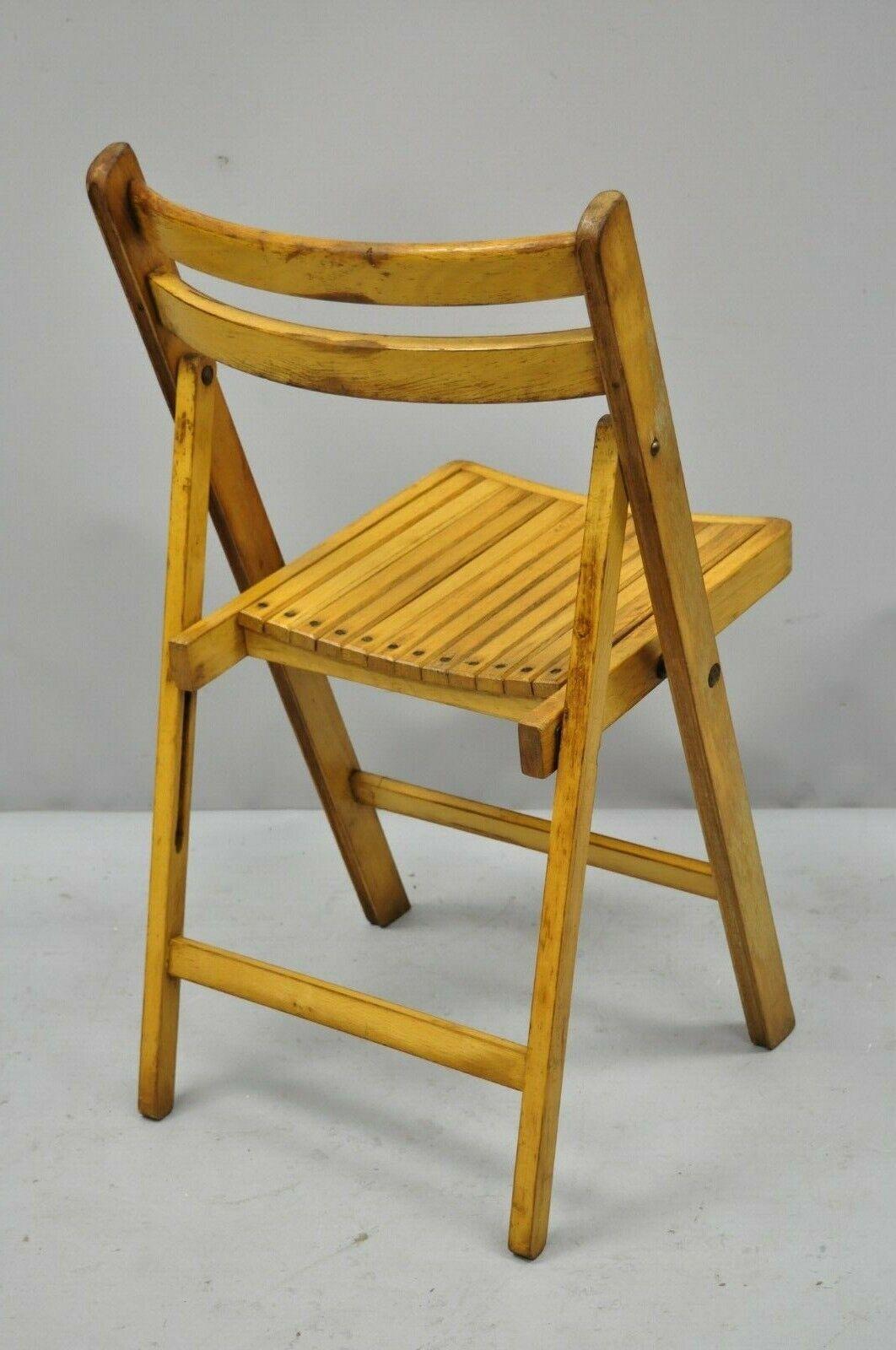 Vintage Wood Slat Seat Mid Century Modern Folding Dining Game Chair