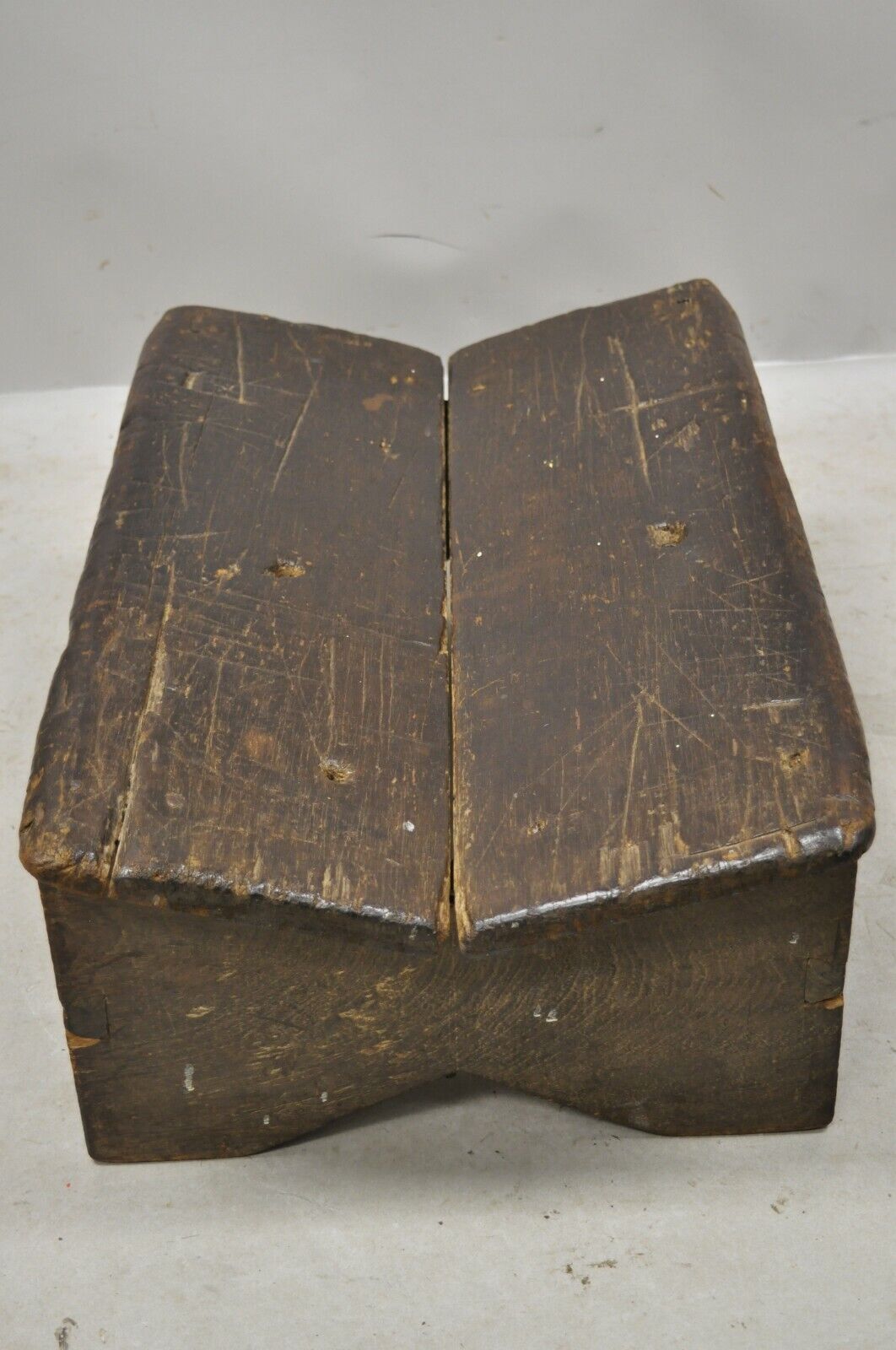 Antique Primitive Rustic French Country Solid Plank Wood Footstool Stool Ottoman