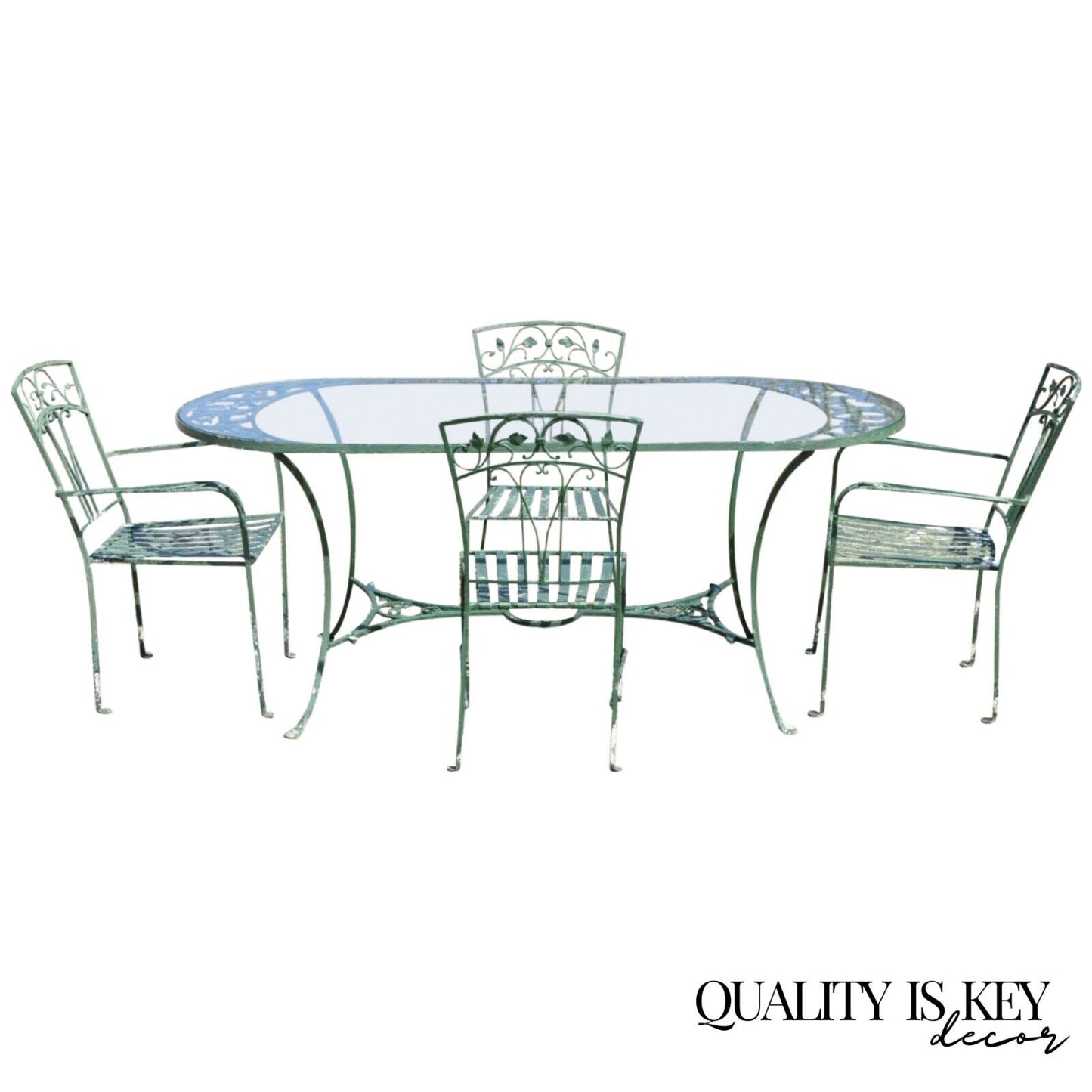 Vintage Salterini Leaf Vine Patio Garden Dining Set Glass Oval Table - 5 Pc Set