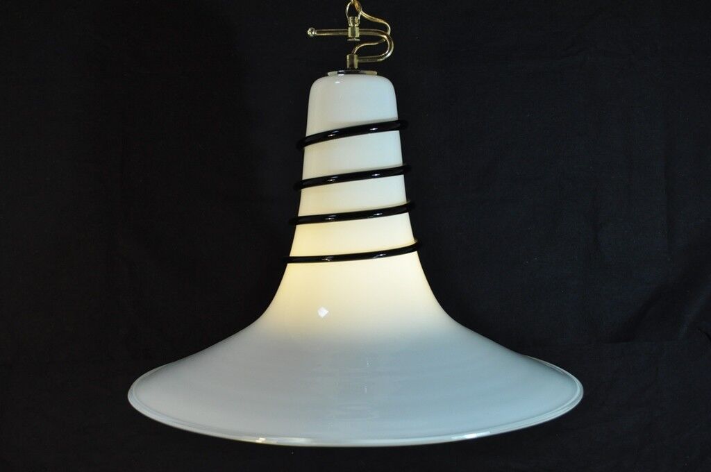 Vtg Mid Century Modern Murano Blown Glass Bell Pendant Chandelier Light Fixture