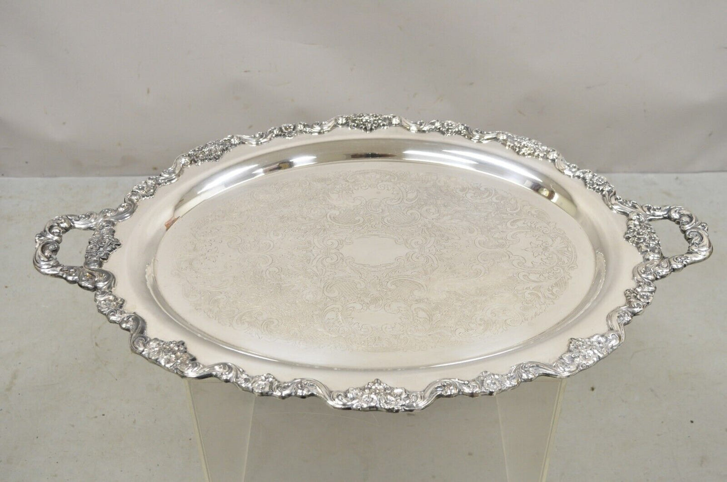 Vtg EPCA Poole Silver Co 400 Lancaster Rose Silver Plated Serving Platter Tray