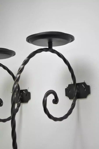 Large Scrolling Twisted Wrought Iron Candle Holder Wall Mounted Sconces - a Pair