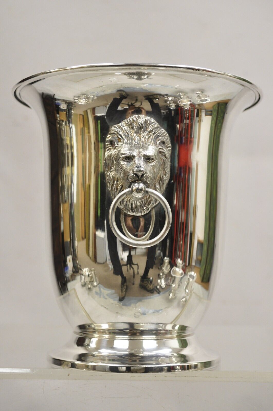 Vintage French Empire Silver Plated Champagne Chiller Ice Bucket w/ Lion Heads