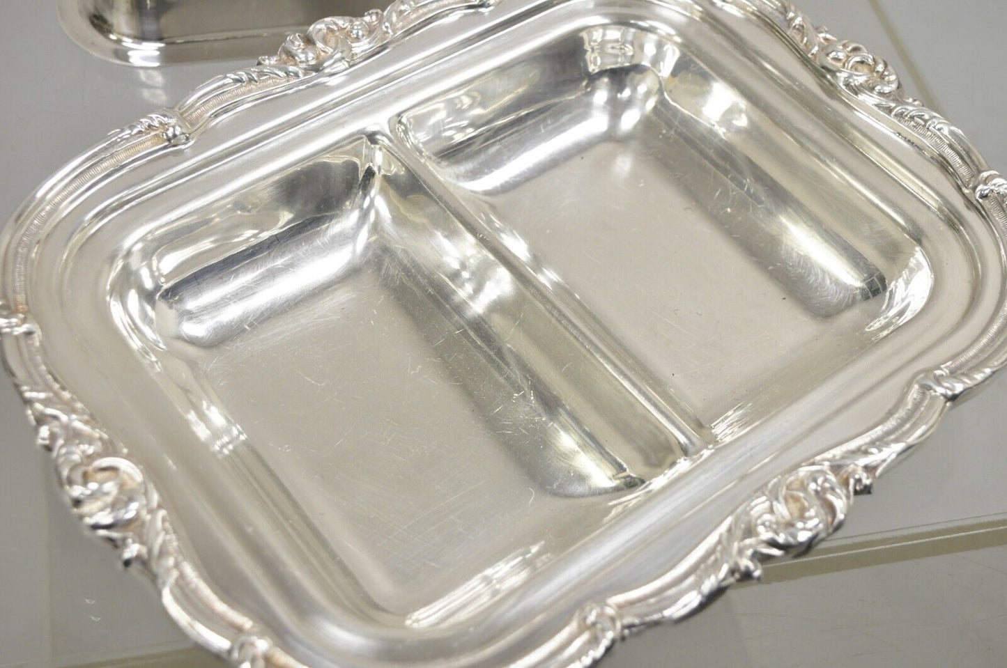 Vintage English Silver Mfg Co Silver Plated Covered Twin Serving Platter Dish