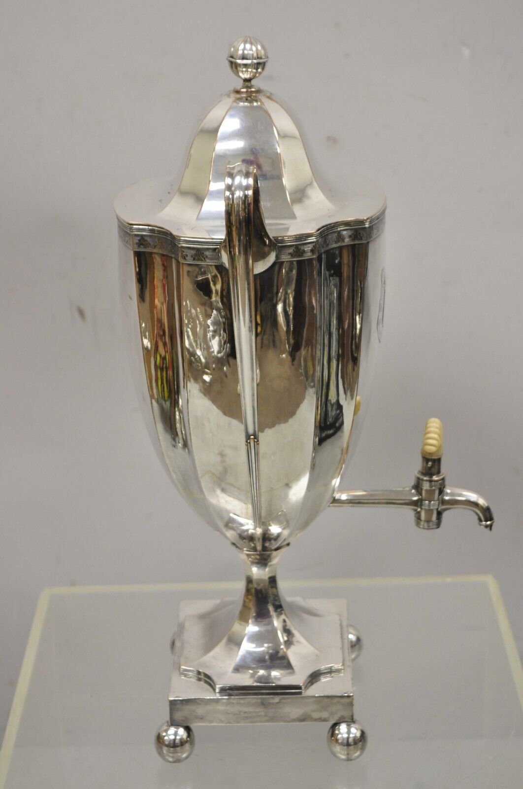 English Victorian Regency Silver Plate Trophy Cup Urn Coffee Dispenser Samovar