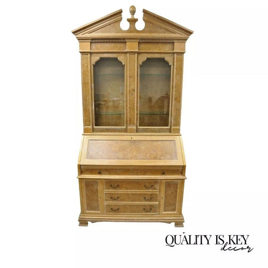 Chapman Italian Neoclassical Burl Wood Patchwork Olivewood Tall Secretary Desk