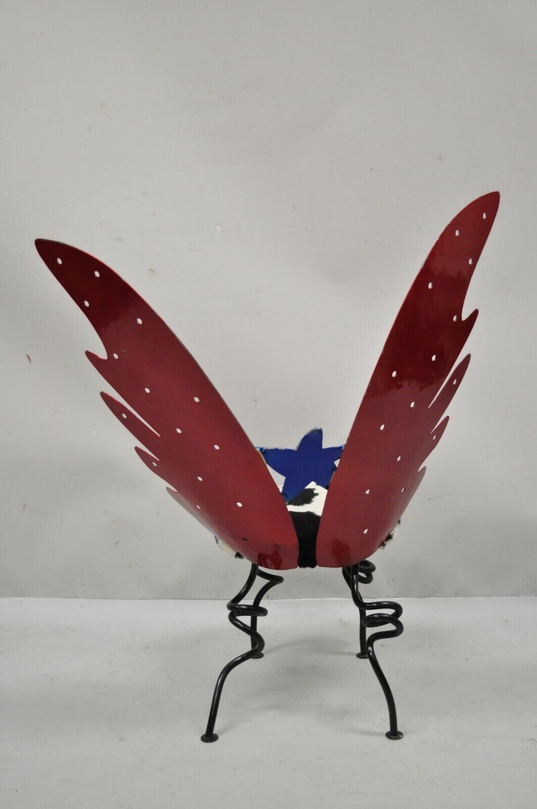 Child Size Butterfly Wings Blue & Red Wrought Iron "Angel Baby" Children's Chair