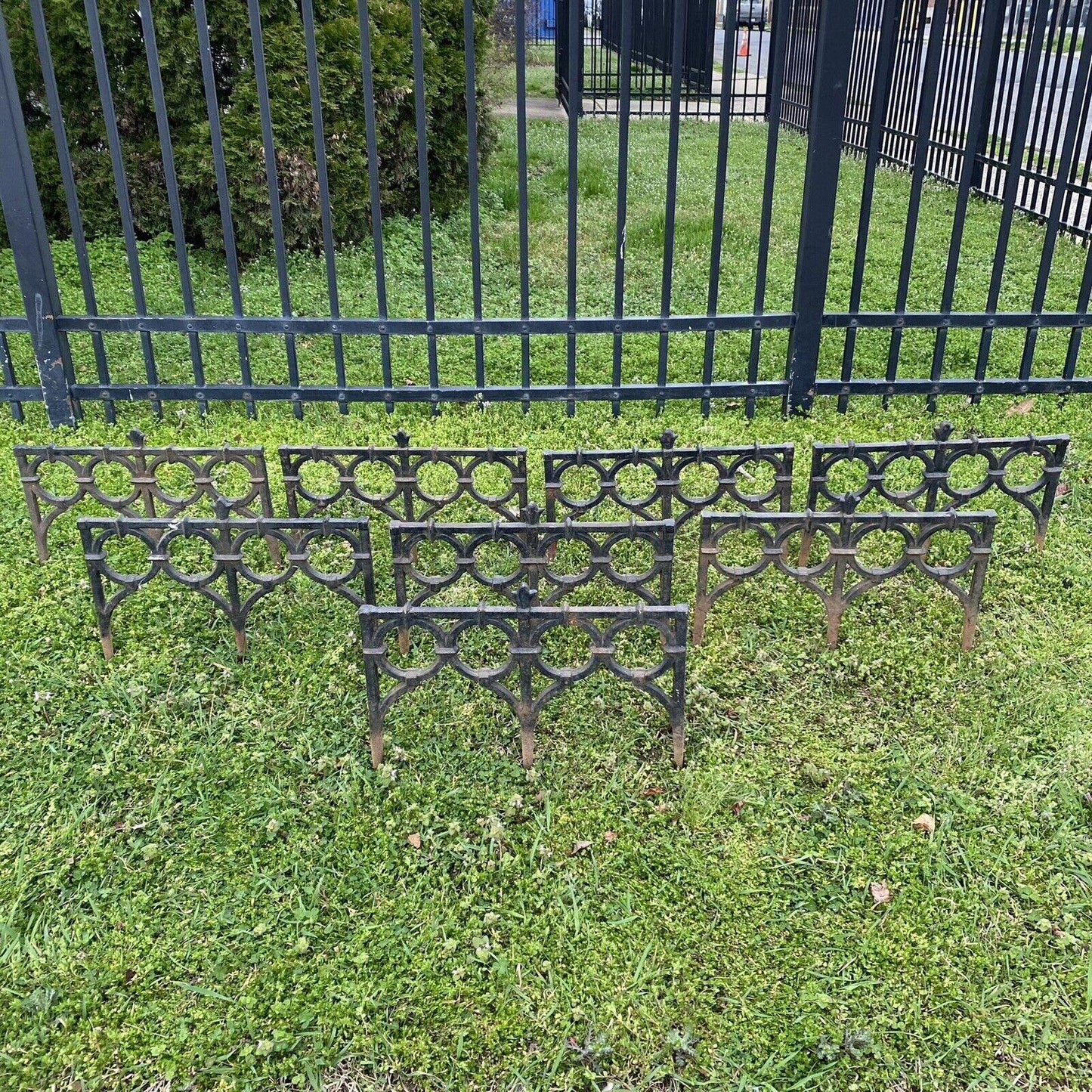 Antique French Victorian Cast Iron Outdoor Garden Fence Edge Edging - Set of 8