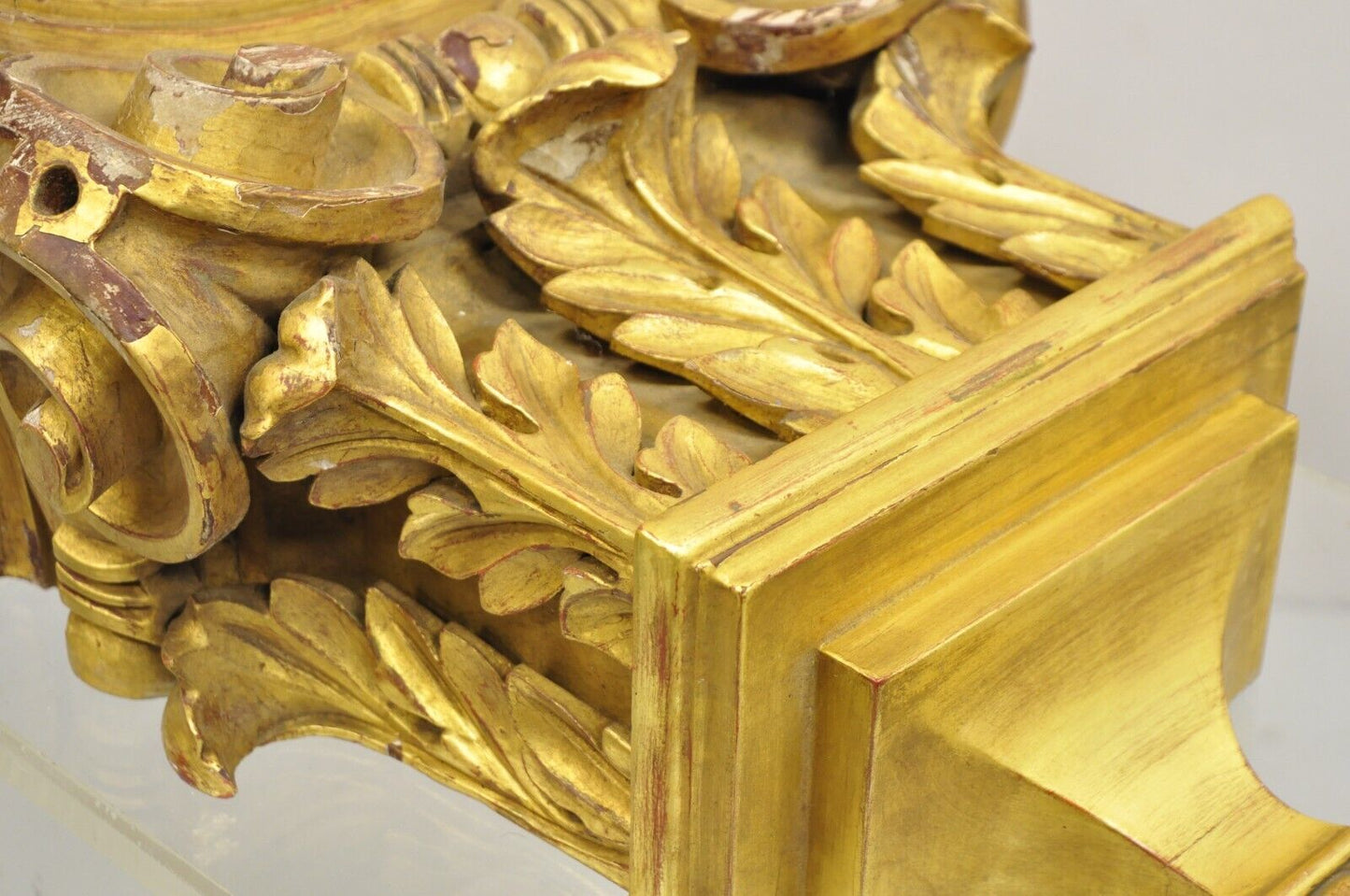 Antique Gold Giltwood French Louis XV Style Wooden Acanthus Corbel Wall Bracket