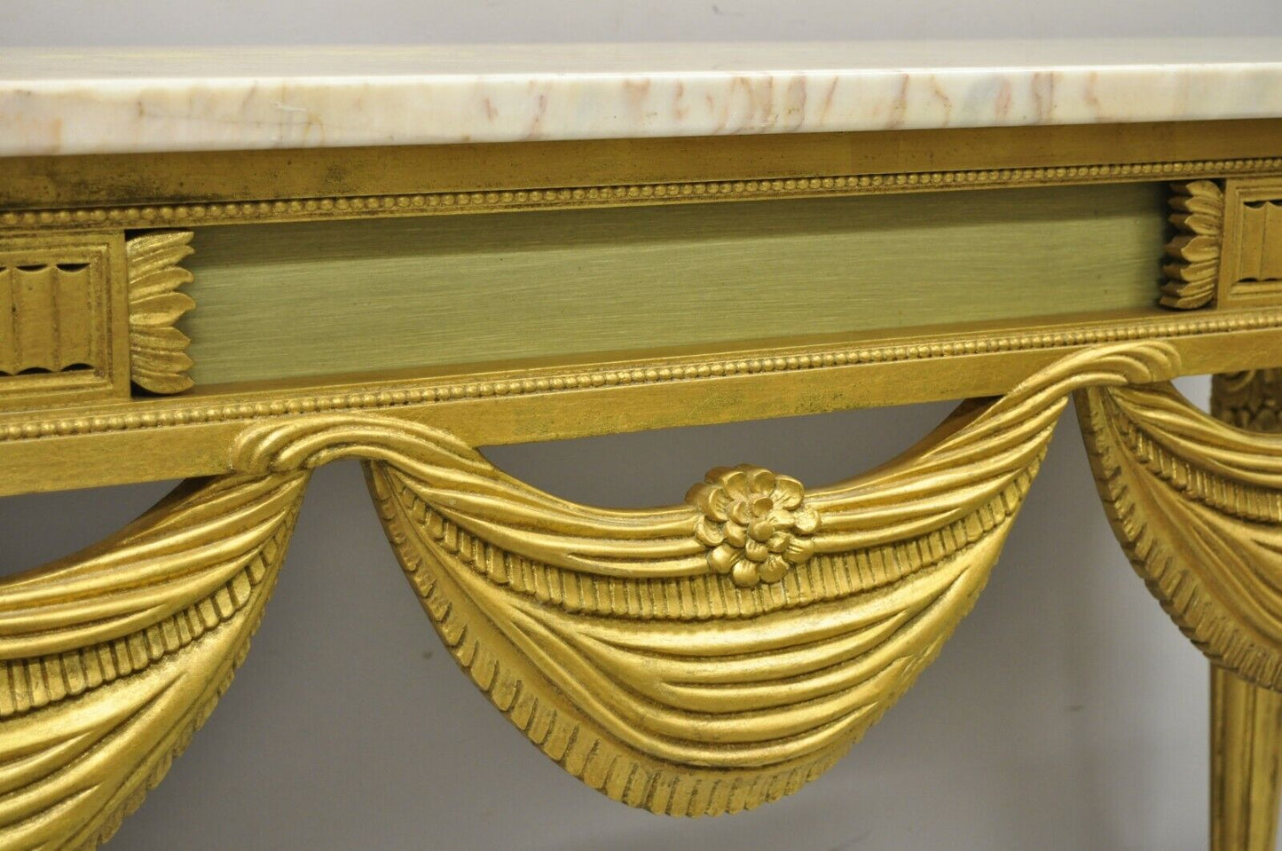 Italian Regency Neoclassical Green Gold Marble French Louis XVI Console Table