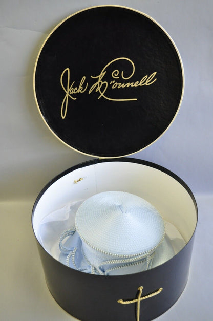 Sky Blue Beaded Ribbon Church Derby Top Hat Attributed to Shellie McDowell