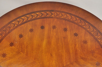Italian Regency Style Marquetry Inlay Paw Feet Pedestal Base Round Center Table