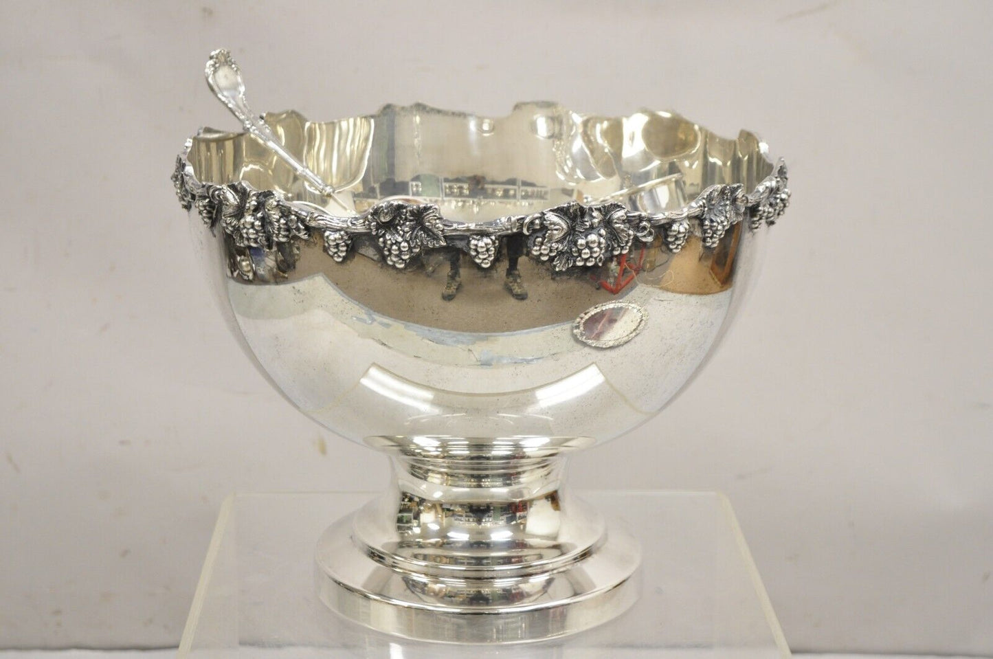 Vintage Victorian Style Silver Plated Grapevine Punch Bowl Set 12 Cups - 15 pcs